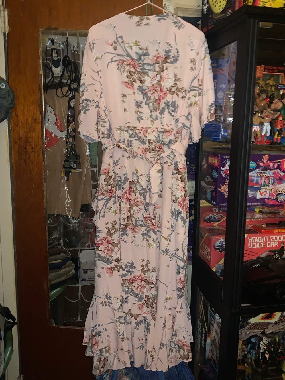 Blush Pink Floral Maxi Wrap Dress with Tie Waist